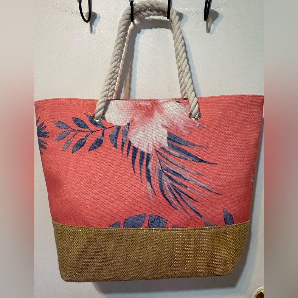 Margaritaville Coral Floral Tote with Rope Handles - Picture 3 of 15